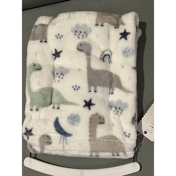 Little Honey Baby Blanket Dinosaur Print Green Gray Velvet Plush Boys New - Picture 2 of 4